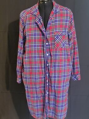 Women's Red and Blue Plaid Button-Front Nightshirt